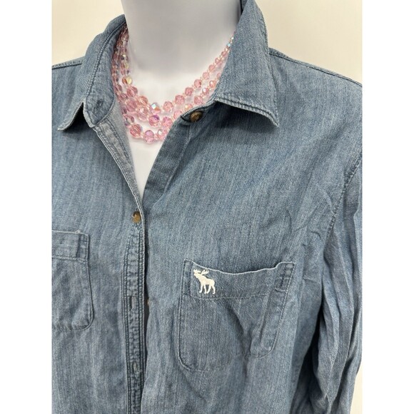 VTG Y2K Abercrombie & Fitch Muscle Blue Chambray Button Up Shirt M Work wear - Picture 1 of 9